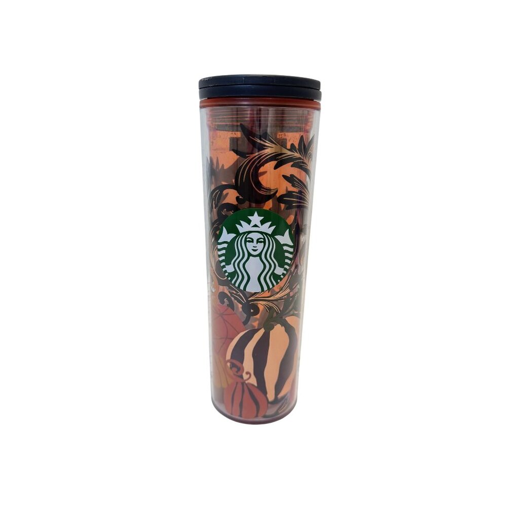 Starbucks Fall Harvest Tumbler Orange Black Cat And Pumpkins 16oz